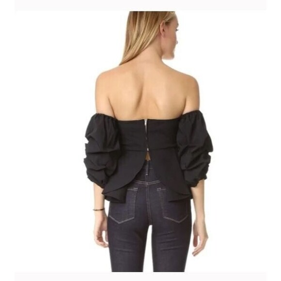 Luxe By Stylekeepers Reveal and Conceal Blouse Black Ruffled  Crop Top - Picture 3 of 8